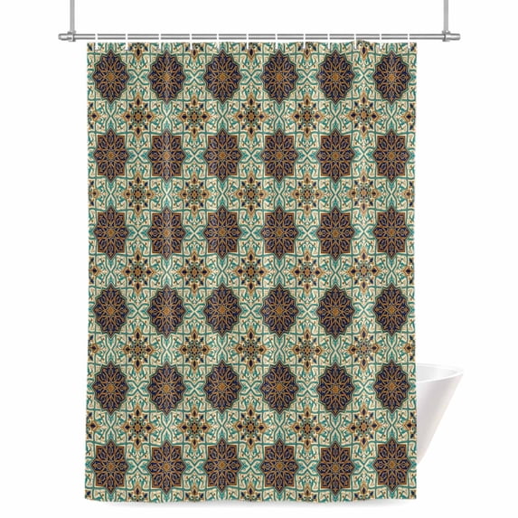 Abstract Floral Shower Curtain, Vintage Turquoise Moroccan Geometric Art Waterproof Shower Curtain Set with 12 Hooks Lightweight Bath Curtains Fabric Bathroom Decor 72x78 Inches