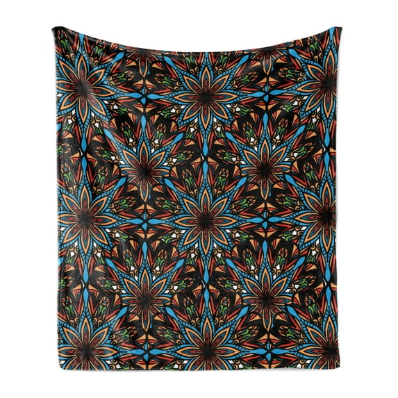 Abstract Floral Soft Flannel Fleece Blanket, Colorful Petal Forms Repetitive Design Abstract Modern Funky, Cozy Plush for Indoor and Outdoor Use, 60" x 80", Charcoal Grey Multicolor, by Ambesonne