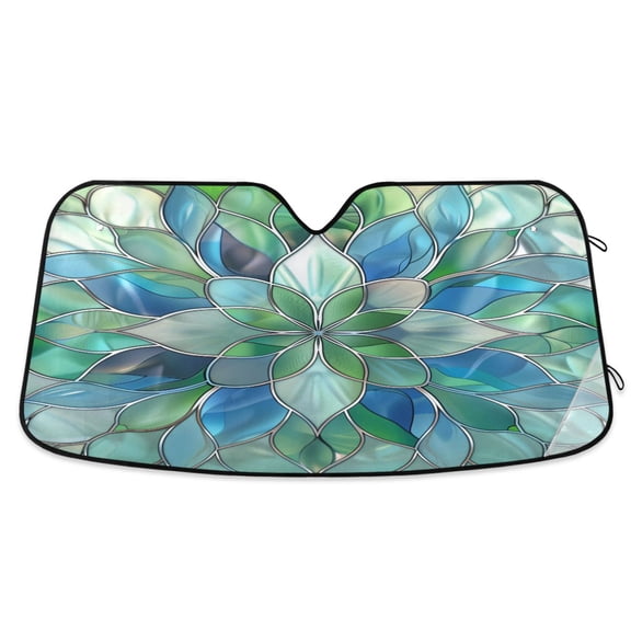 Abstract Floral Stained Glass Car Windshield Sun Shade Foldable Car Front Window Visor Heat and UV Protection 53x23.5