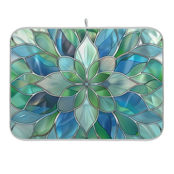 Abstract Floral Stained Glass Dish Drying Mat 16x18 Absorbent Microfiber Draining Rack Pad for Kitchen Counter Sink