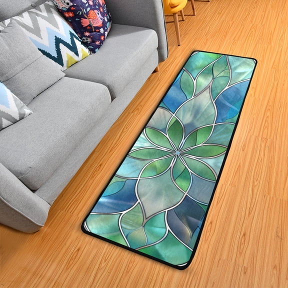 Abstract Floral Stained Glass Hallway Runner Rug 2'X6' Non-Slip Washable Carpet Runner Kitchen Entryway Laundry Bedroom