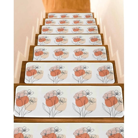 Abstract Floral Stair Treads Non Slip for Steps Tiny Flower 10 Pcs Reusable Adhesive Stair Runner Mats for Dogs Elders Carpet Treads Rugs for Staircase 8x30 In