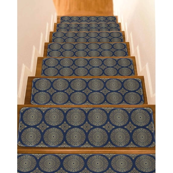 Abstract Floral Stair Treads Vintage Navy Blue Moroccan Circle ...