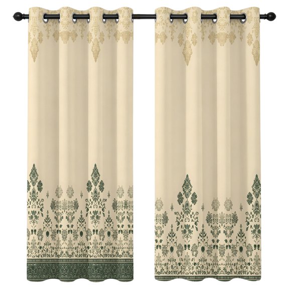 Abstract Floral Stem Blackout Curtains 63 Inches Long, Vintage Traditional Green Beige Symmetrical Thermal Insulated Room Darkening Drapes with Grommets for Living Room 52"W x 63"L, 2 Panels