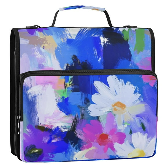 Abstract Floral Strokes Stripes Lines Zipper Binder Bag 3 Ring Binder Bag,Large Capacity Durable Binder Organizer Bag