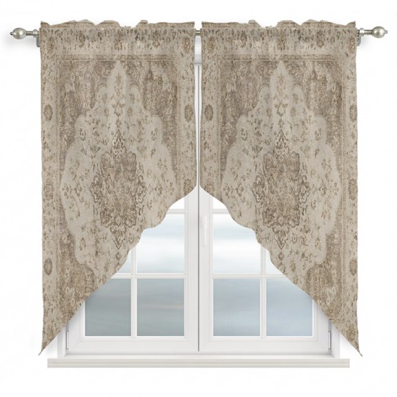 Abstract Floral Swag Valance Curtains Vintage Traditional Beige Brown Vine Textured Rod Pocket Swag Curtains Small Window Treatments for Kitchen Bathroom Bedroom 36" W x 63" L, 2 Panels