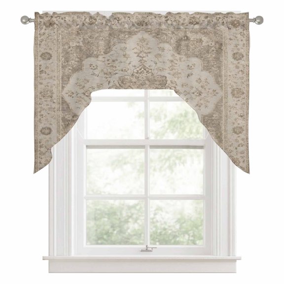 Abstract Floral Swag Valances for Windows 56 x 36 Inch, Vintage Traditional Beige Brown Vine Textured Rod Pocket Light Filtering Window Topper for Kitchen Bathroom Bedroom Living Room