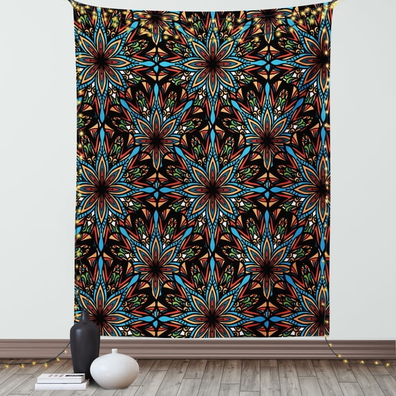 Abstract Floral Tapestry, Colorful Petal Forms Repetitive Design Abstract Modern Funky, Wall Hanging for Bedroom Living Room Dorm Decor, 60W X 80L Inches, Charcoal Grey Multicolor, by Ambesonne
