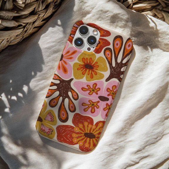 Abstract Floral Tough Case for Apple iPhone, Dual-Layer Protective Cover