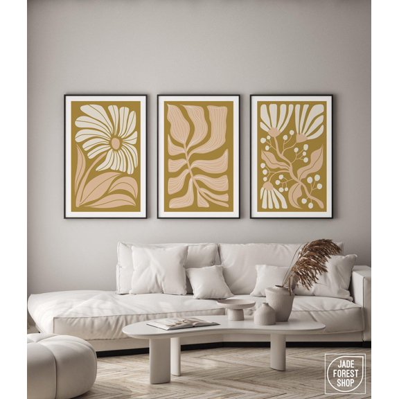 Abstract Floral Triptych Wall Art 3 Piece Framed Set Set 3