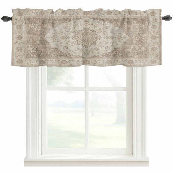 Abstract Floral Valances for Windows 54 x 18in Vintage Traditional Beige Brown Vine Textured Rod Pocket Kitchen Valance Curtain Light Filtering Window Treatments for Living Room Bedroom, 1 Panel