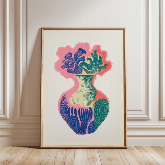 Abstract Floral Vase Colorful Botanical Illustration Home Wall Art, Unframed Paper Poster 16x20in
