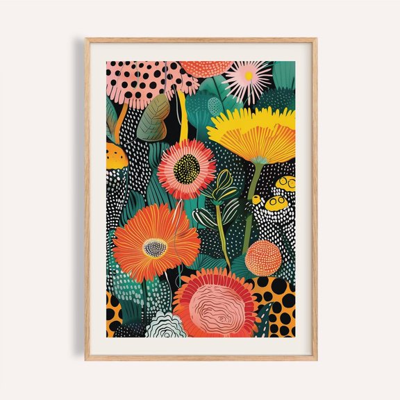 Abstract Floral Wall Art, Bold Botanical Kitchen & Living Room Decor, Unframed Canvas 12x16in