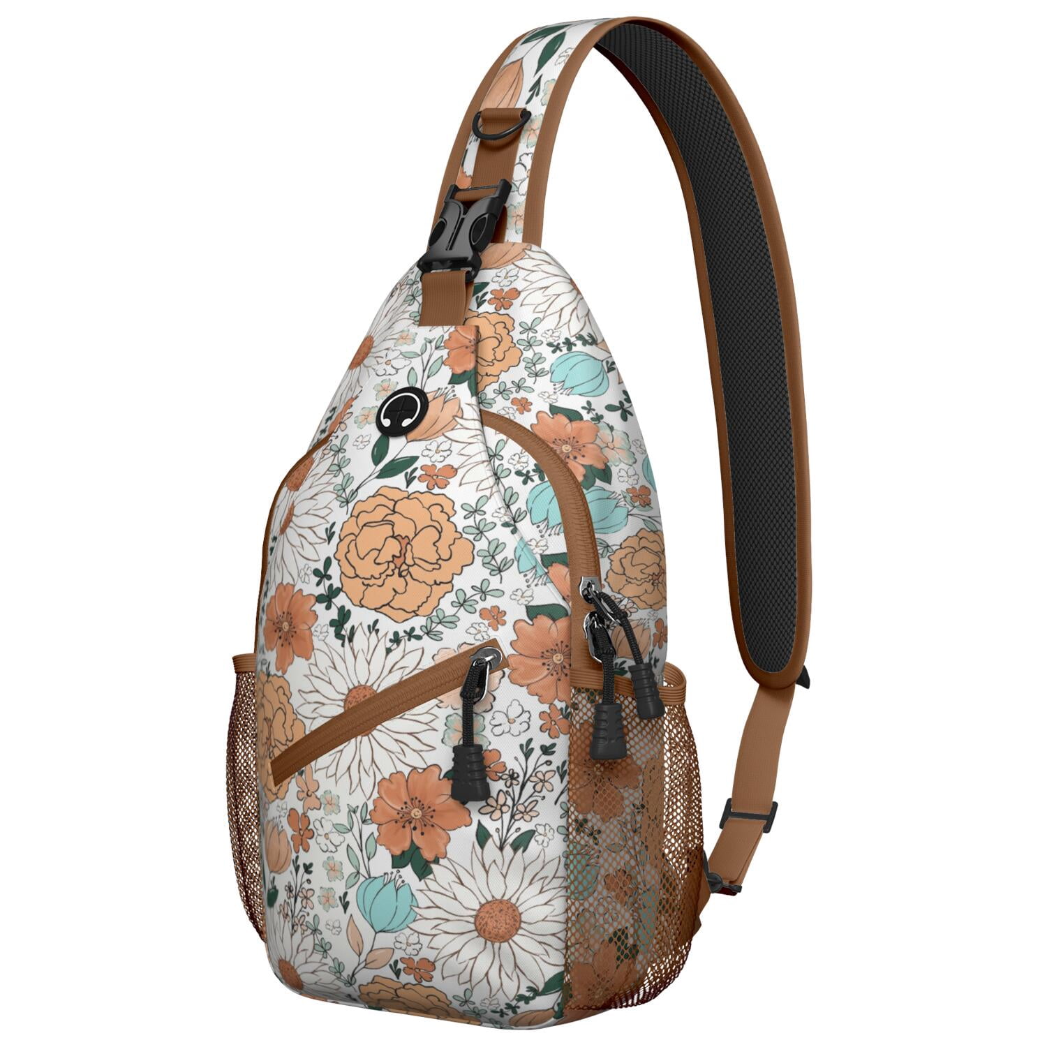 Abstract Floral Watercolor Crossbody Bag Vintage Shoulder Backpack with Anti-Theft Design, Versatile Wear Floral Daypack for Biking, Hiking, Urban Adventures