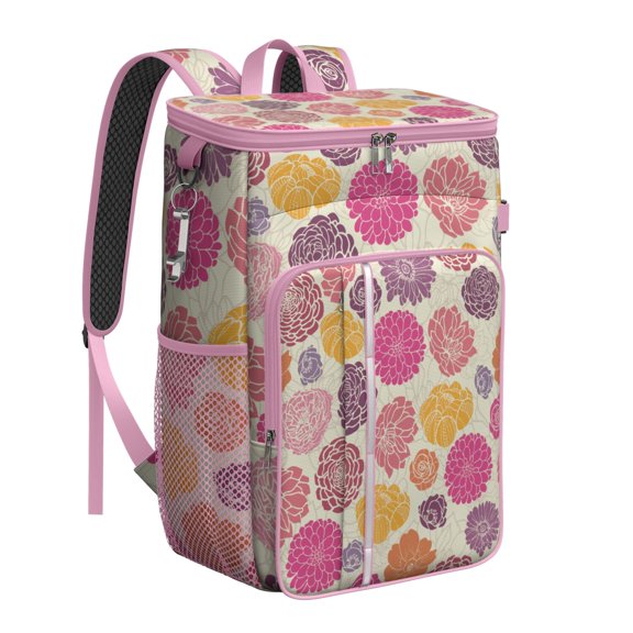 Abstract Floral Watercolor Insulated Cooler Backpack - 20L Soft Cooler Bag with Multiple Pockets for Organization