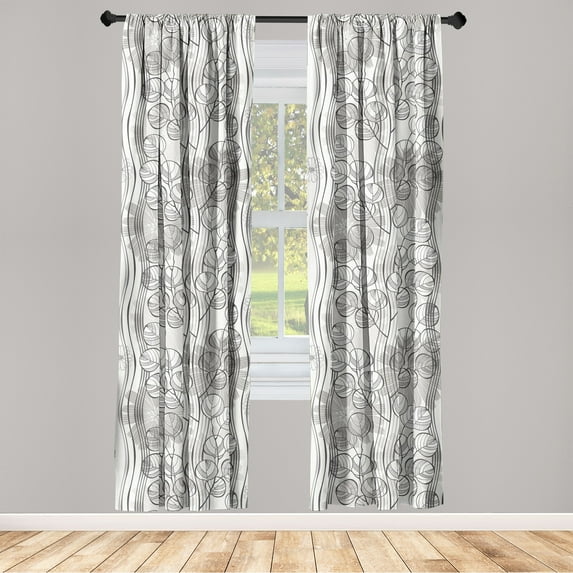 Abstract Floral Window Curtains, Geometric Floral Silhouettes with Leaves with Swirling Stripes, Lightweight Decor 2-Panel Set with Rod Pocket, Pair of - 28"x95", Pale Sepia Dust Coconut, by Ambesonne