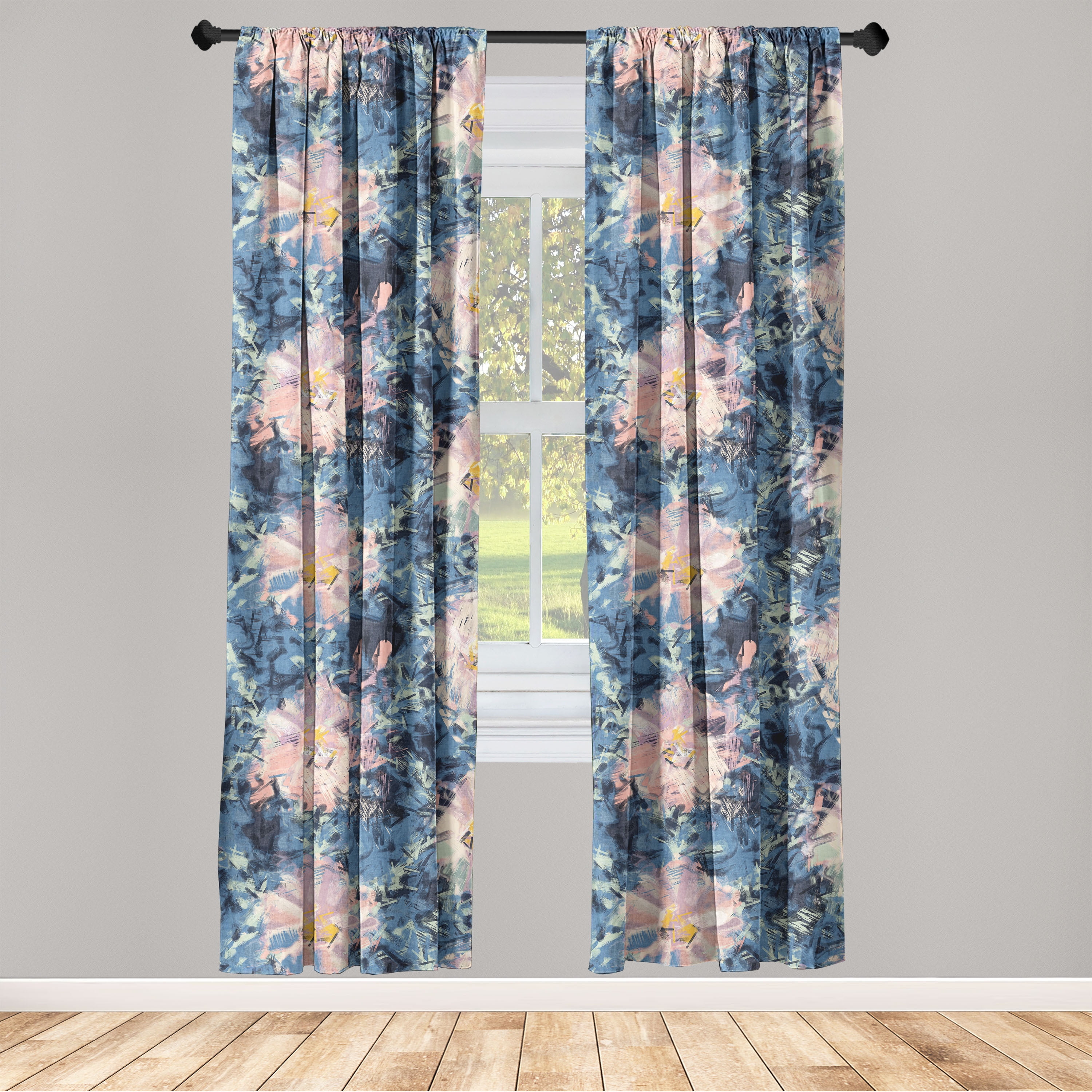 Abstract Floral Window Curtains, Spring Time Themed Flowers with Bold ...