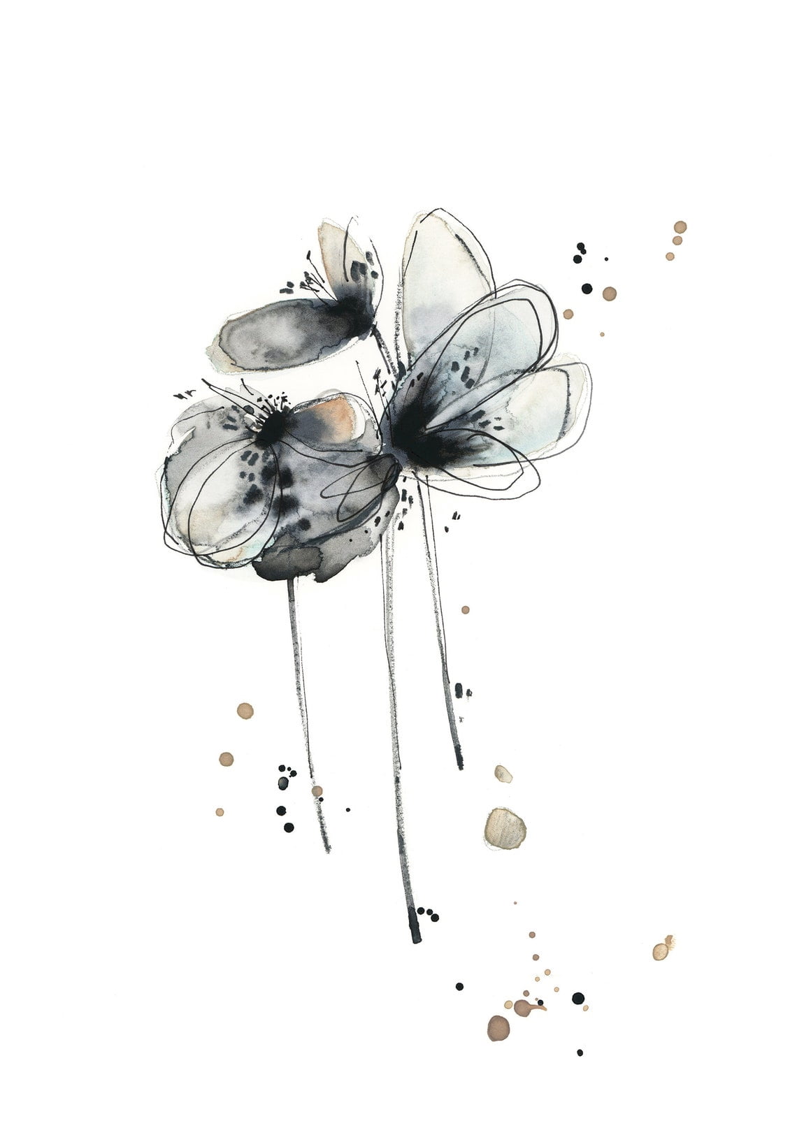 Abstract Florals In Grey Colors Wall Art Print, Botanical Bedroom And ...