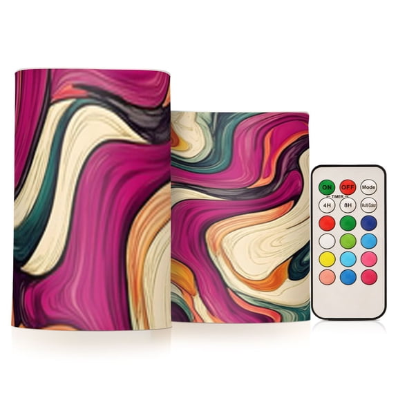 Abstract Flow Flickering Flameless Candles Battery Operated with Remote Timer LED Pillar Candles Set of 2