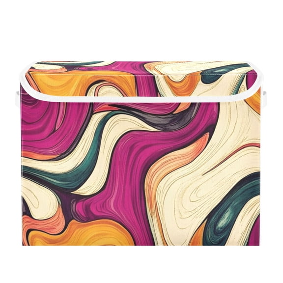 Abstract Flow Large Storage Bins with Linen Collapsible Lid Storage Box 16.7 x 12.6 x 11.8in