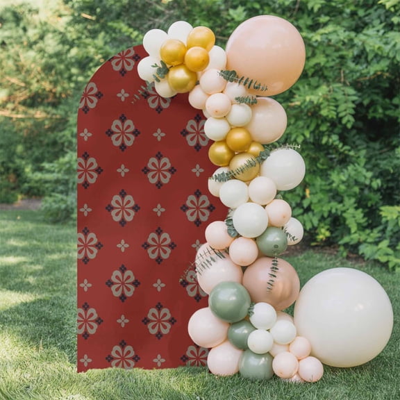 Abstract Flower Arch Backdrop Cover 6 FT, Vintage Geometric Dark Red Diamond Shaped Floral Wedding Arch Cover Stretchy Backdrop Stands Covers for Birthday Party Ceremony Banquet Decor