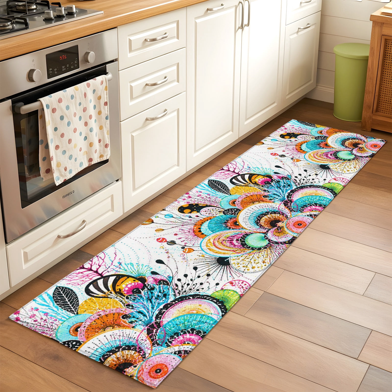Pink Bloom Rug Abstract Flower Area Rug, Vintage Boho Pink Blue Floral Vine Botanical ...