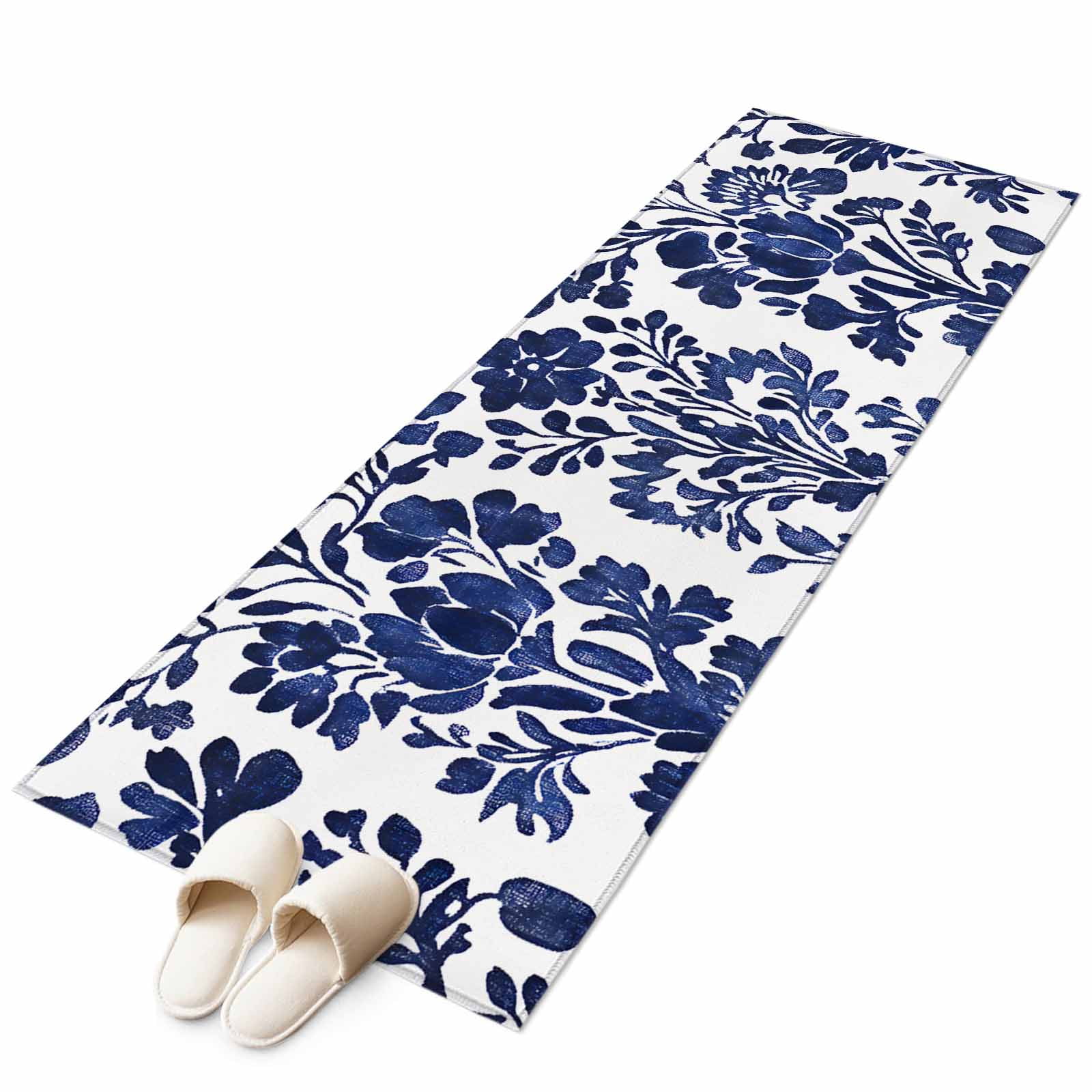 Abstract Flower Area Rug 2x6ft Spring Abstract Dark Blue Floral Vintage ...