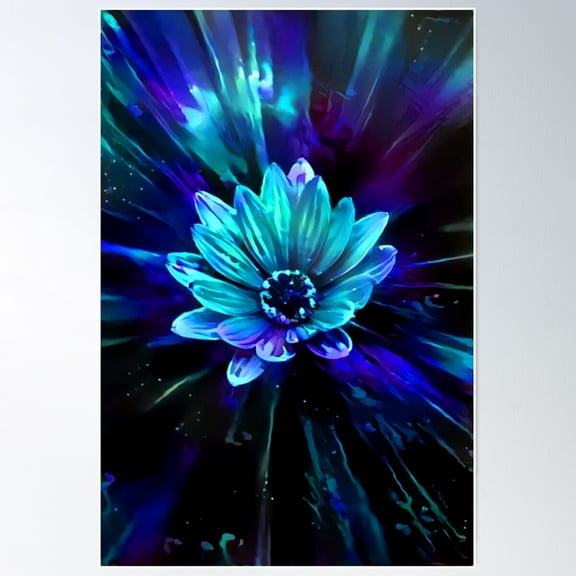 Abstract Flower Blacklight Blues Poster Wall Art, Modern Wall Decor For Living Room Bedroom, 8x12 UNFRAMED