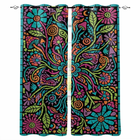 Abstract Flower Blackout Curtains for Bedroom Living Room Darkening Curtains 84 Inch Length 2 Panels Set Vintage Botanical Geometric Floral Window Curtain Window Treatment Grommet Drapes 52"x84"