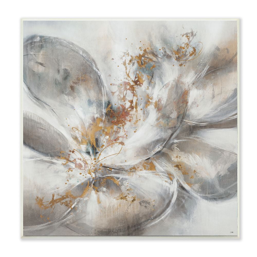 Stupell Industries Abstract Flower Bloom Gray Gold Painting Wood Plaque by Third and Wall