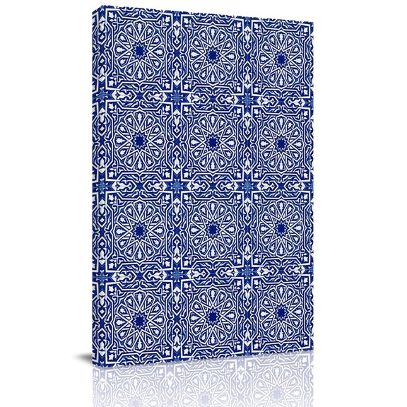 Abstract Flower Canvas Wall Art for Living Room, Moroccan Traditional Geometric Vintage Ethnic Texture Wall Decor Framed Artwork Pictures Ready to Hang for Bedroom Office Home Decor