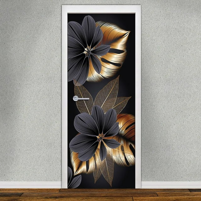 Abstract Flower Door Sticker Dark Vinyl Decal Tropical Plant Door