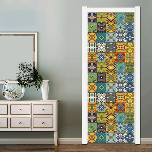 Abstract Flower Door Sticker Dark Vinyl Decal Tropical Plant Door