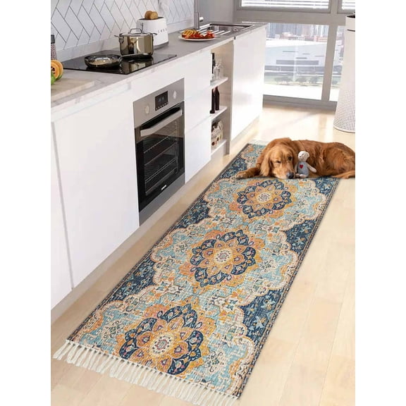 Abstract Flower,Entryway Runner Rug 2x4ft,Boho Vintage Colorful Native Print Washable Woven Living Room Hallway Bedroom Kitchen Carpet with Tassels,Indoor Outdoor Throw Door Mat for Entryway