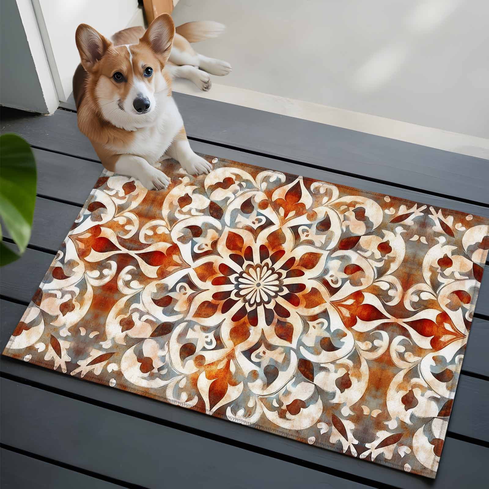 Two Rug Front Rug Abstract Flower Front Door Rugs 2x3 ft Retro Red Brown Flower Ethnic ...