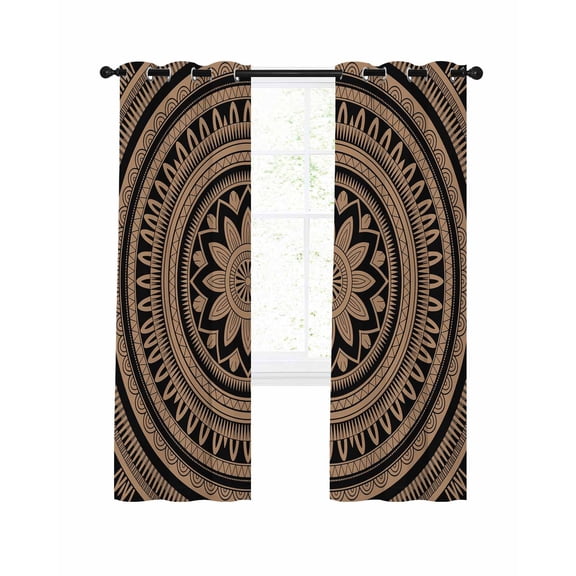 Abstract Flower Geometric Blackout Curtains for Bedroom Living Room, Gold Black Boho Circle 45 In Long Thermal Insulated Room Darkening Drapes Grommet Window Treatments, 42 x 45 In