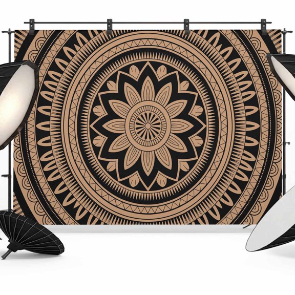 Abstract Flower Geometric Photography Backdrop 7x5FT, Gold Black Boho Circle Photo Backdrops, Background for Photography Studio Photo Studio Background, Back Drop for Photoshoot