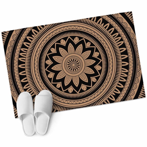 Abstract Flower Geometric Washable Area Rug 2 x 3 ft Gold Black Boho Circle , Soft Non Slip Rugs Stain Repellent Indoor Felt Carpet for Living Dining Room Bedroom Home Office