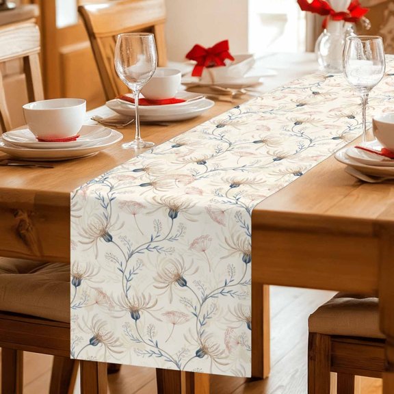 Abstract Flower Leaves Classical Floral Table Runner 36 Inches Long,Kitchen Dining Tablerunners Country Wildflower Linen Table Runners Dresser Scarves for Home Dinner Wedding Holiday Party Decor