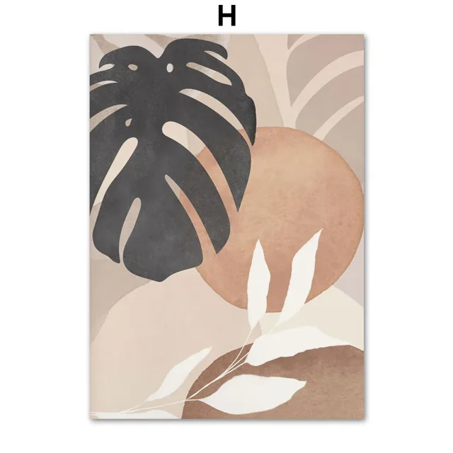 Abstract Flower Leaves Line Minimalist Boho Wall Art Canvas Painting