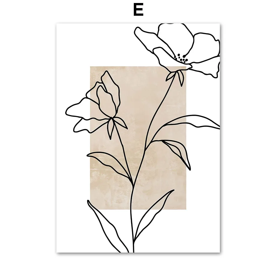 Abstract Flower Leaves Line Minimalist Boho Wall Art Canvas Painting
