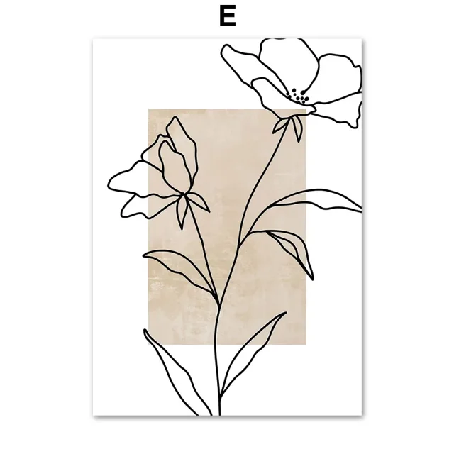 Abstract Flower Leaves Line Minimalist Boho Wall Art Canvas Painting