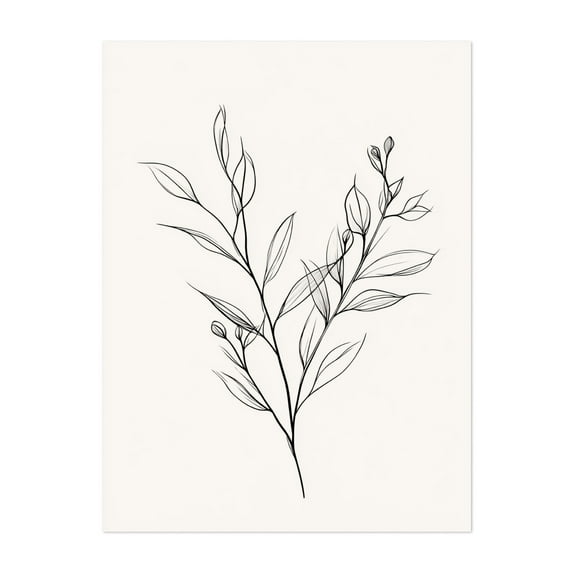 Abstract Flower Line Drawing - Line Drawing Line Art Botanical Minimalist Black and White Floral Nature Abstract Unframed Wall Art Print 5 x 7 inches