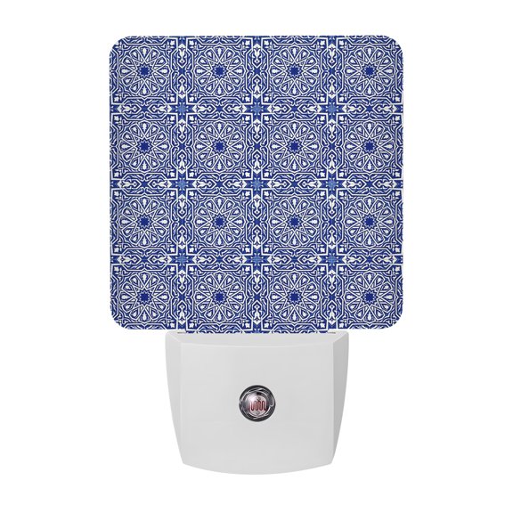 Abstract Flower Night Light, Moroccan Traditional Geometric Vintage Texture Plug in Night Lights with Dusk to Dawn Sensor, Energy Saving Blue LED Nightlight for Bedroom Bathroom, Auto On/Off