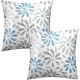 thumbnail image 1 of Abstract Flower Outdoor Decorative Throw Pillow Cover Blue Grey Two-Tone Blossom Floral Design Cushion Covers Set of 2 Geometry Modern Square Farmhouse Pillowcase for Home Couch Bed Decor, 1 of 6