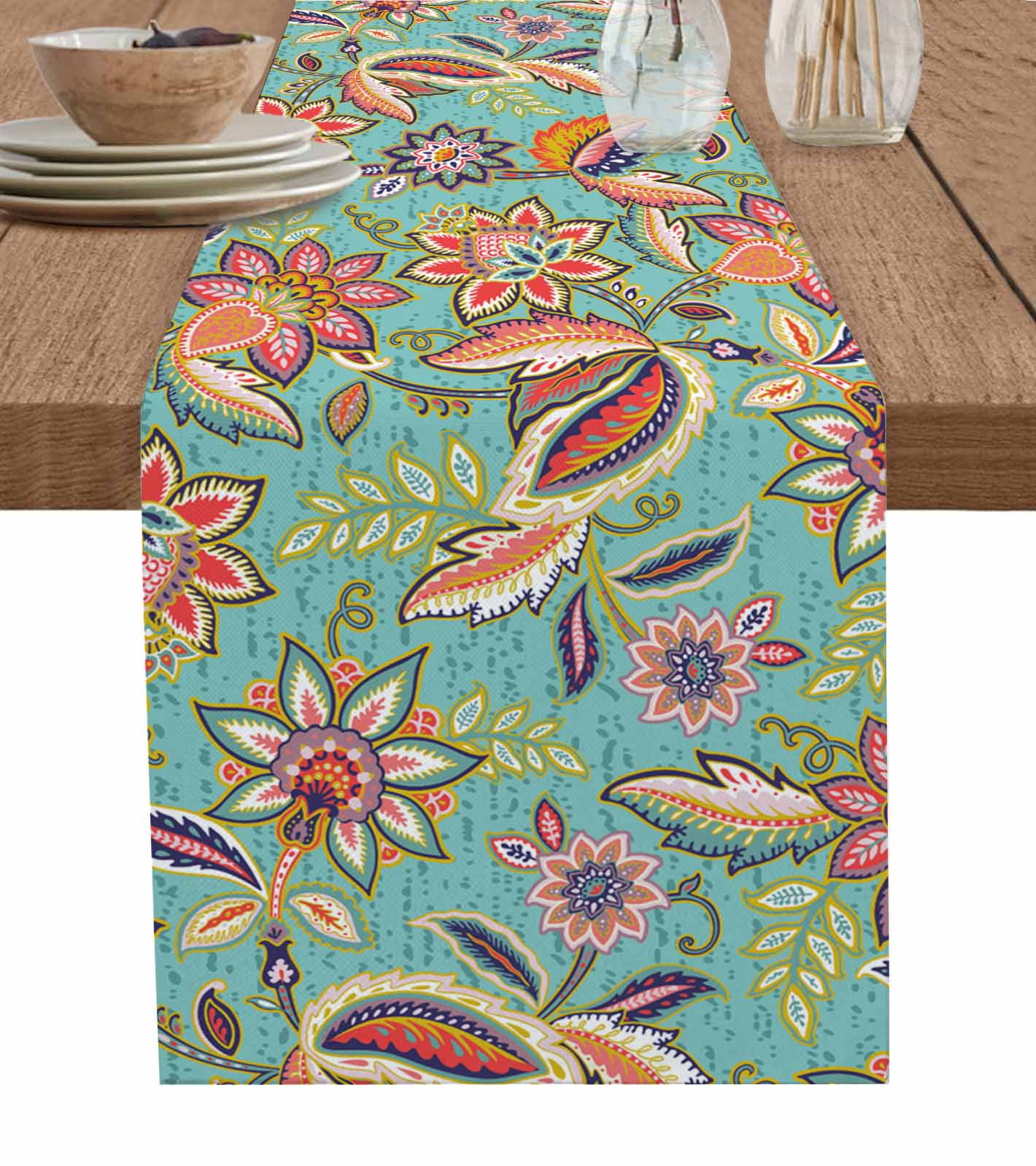 Abstract Table Centerpiece Abstract Flower Paisley Ethnic Leaves Vintage Table Runner Home Wedding ...