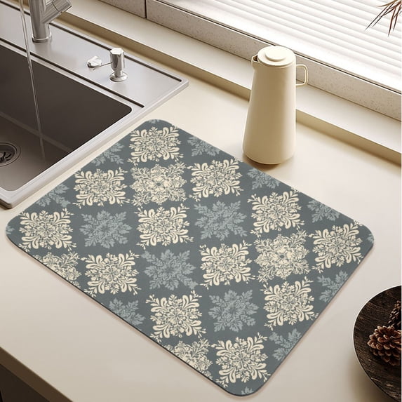 Simmetry Fower Abstract Flower Pattern Symmetrical Diatomite Dish Drying Mat Drain Pad ...