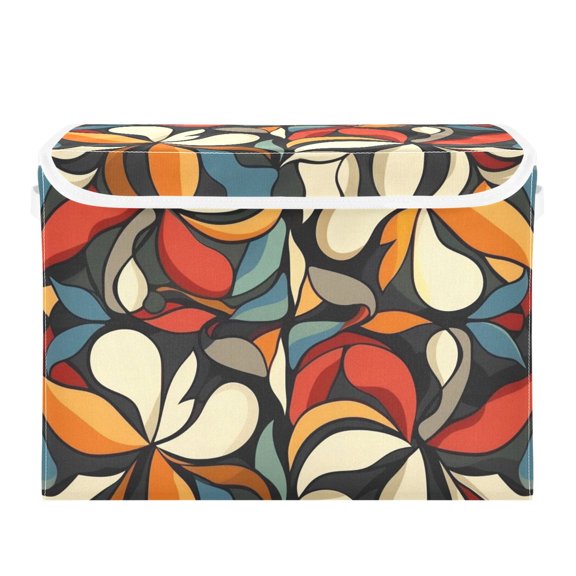 Abstract Flower Patterns Foldable Storage Bin with Lid and Handle Collapsible Storage Box 16.5 x 12.6 x 11.8 inches