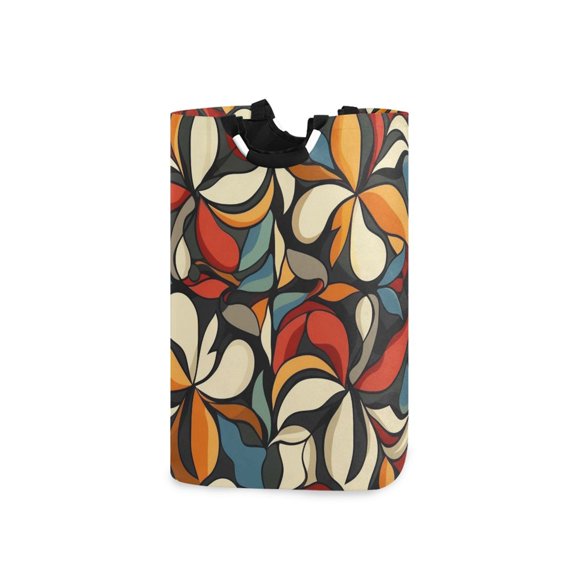 Abstract Flower Patterns Laundry Basket with Handles Foldable Laundry Hamper Freestanding Washing Bin 50L