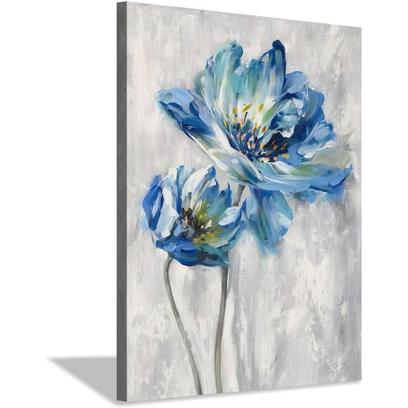 Abstract Flower Print Wall Art: Botanical Flower Bouquet in Crystal Vase Picture Picture on Wrapped Canvas for Dining Room (12" x 16" x 1 Panel)